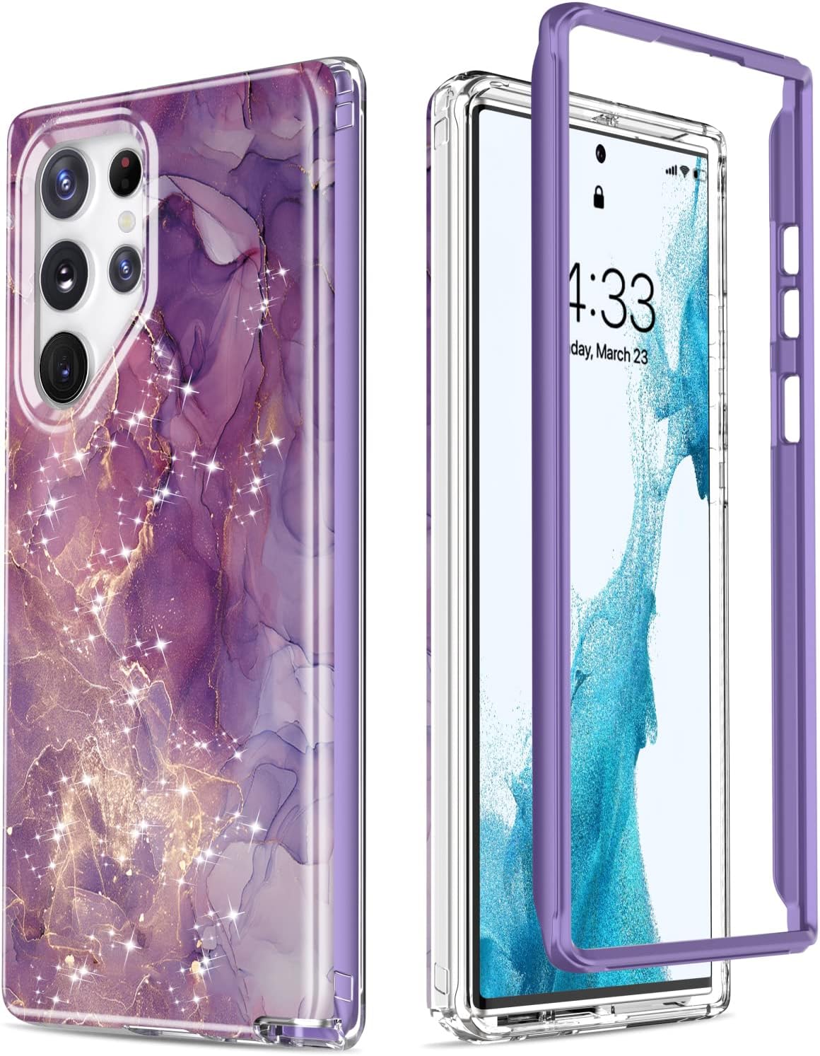 Esdot Compatible with Samsung Galaxy S22 Ultra Case,Passing 21ft Drop Test,with Fashion Designs for Women Girls,Protective Phone Case for Galaxy S22 Ultra 6.8" Elegant Purple Marble