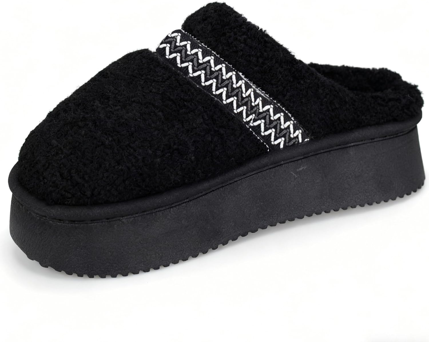 Women's Platform Slippers with Plush Fleece Lining - Braided Fuzzy Mini Boots Slip-On Clogs for Indoor Comfort - Image 2