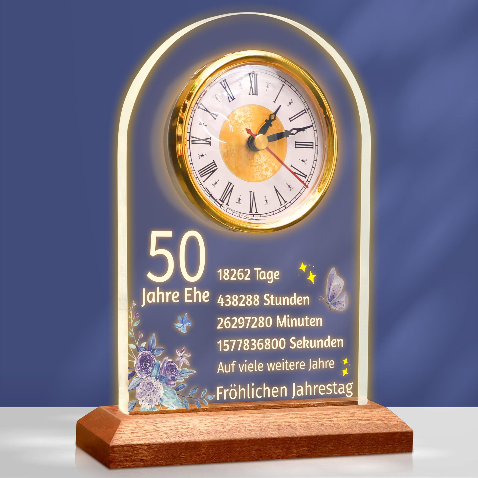 OkiyiD 50. Jahrestag Hochzeit Geschenk, Jahrestag Quarzuhr, Schreibtisch Tisch Uhr, 50 Jahre Ehe, Goldene Hochzeit für Paar, Eltern, Großeltern (50. Jahrestag)