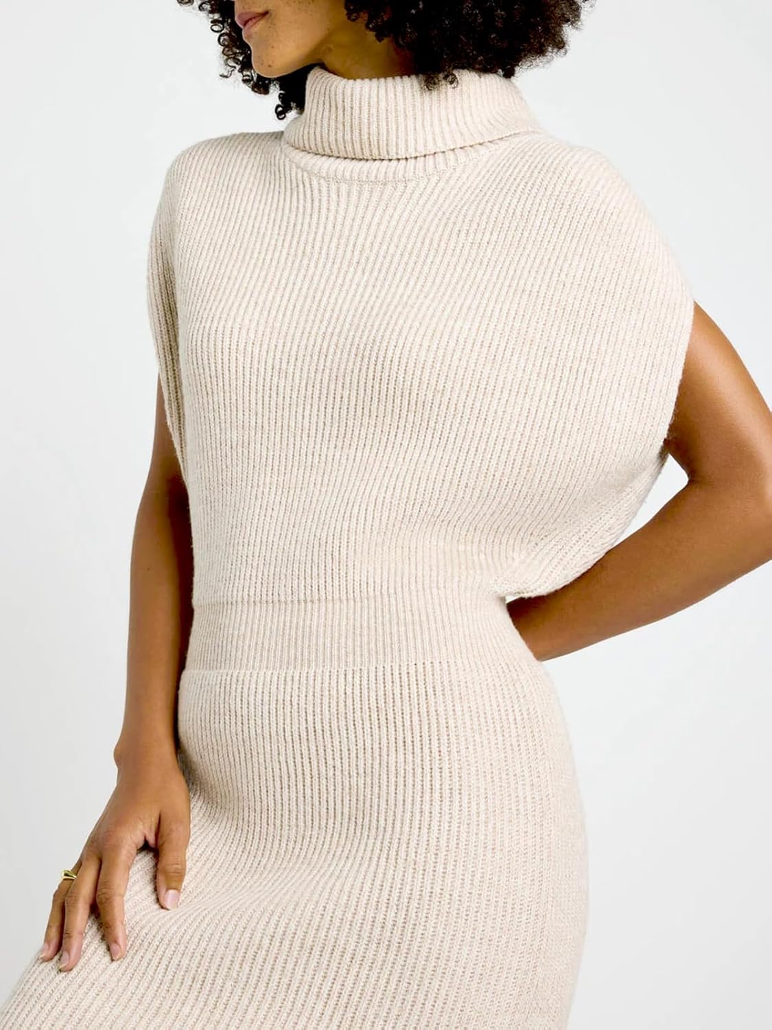 Sweater Dress for Women Sleeveless Pullover Sweaters Ribbed Knit Midi Dress with Side Slit Fall Winter Wear - Image 7