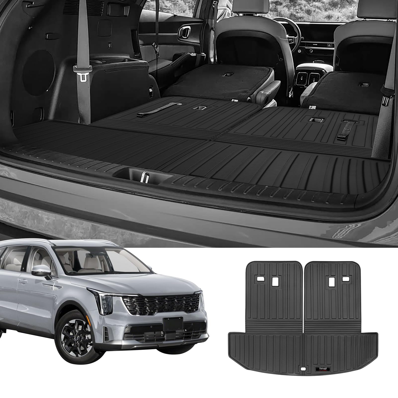 Alfombrillas de maletero personalizadas para Kia Sorento 2021-2025 2026 con protector del respaldo del tercer asiento trasero, alfombrilla de protección TPE para todo clima, accesorios Sorento 6/7