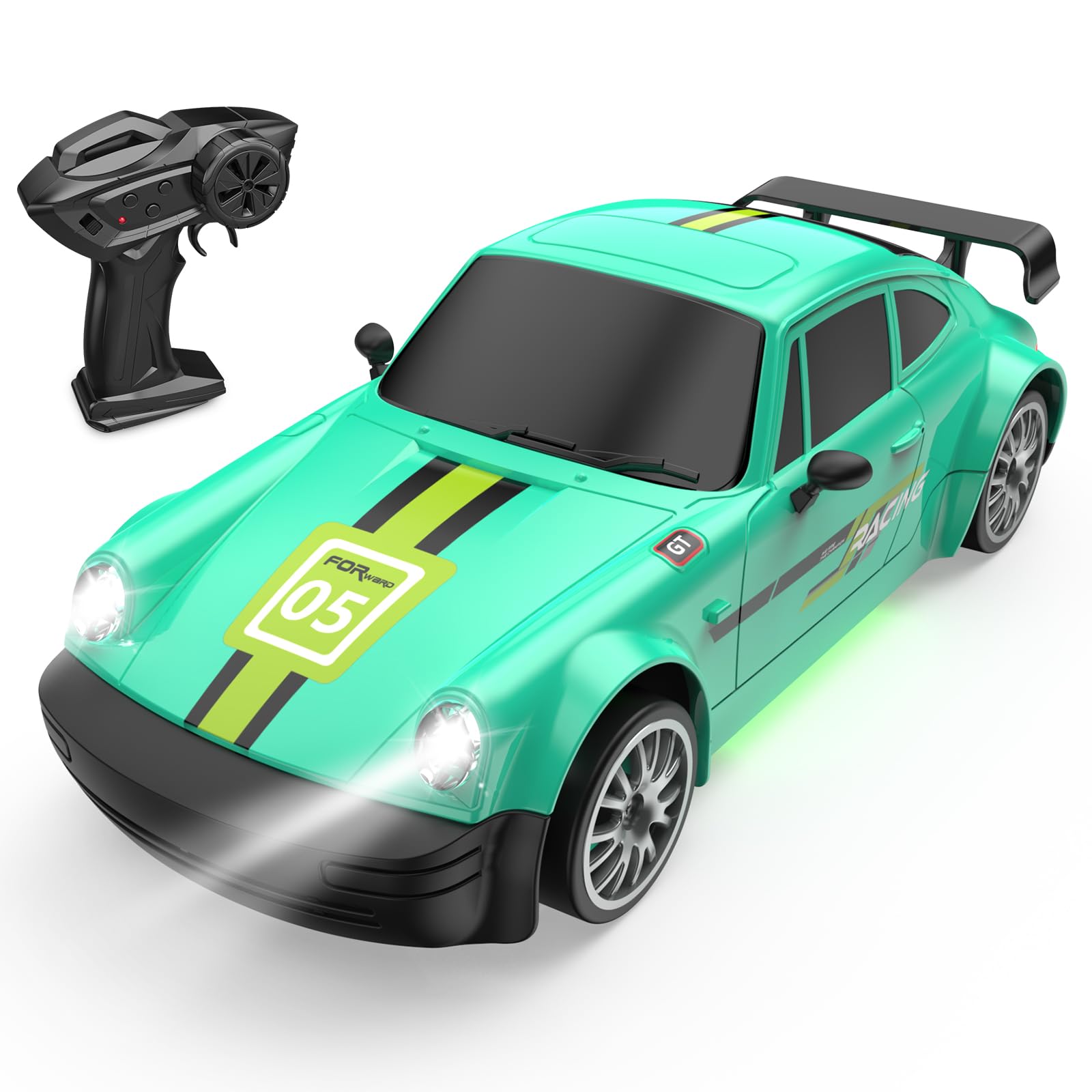1:20 RC Auto 20km/h, 4 WD Ferngesteuertes Auto mit 2 Akku 2.4Ghz rc Drift car Mit 6 Hindernissen und 4 Ersatzreifen für Kinder ab 14 Jahre (grün-)