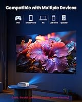 Vista 5 de Mini proyector, YOWHICK 2026 actualizado Full HD 1080P proyector de video, proyector de cine portátil para cine en casa, compatible