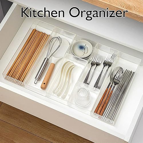 Miniatura 6 de Juego organizador de cajones de acrílico apilable, 11 cubos de almacenamiento de varios tamaños para maquillaje, escritorio de oficina, baño,