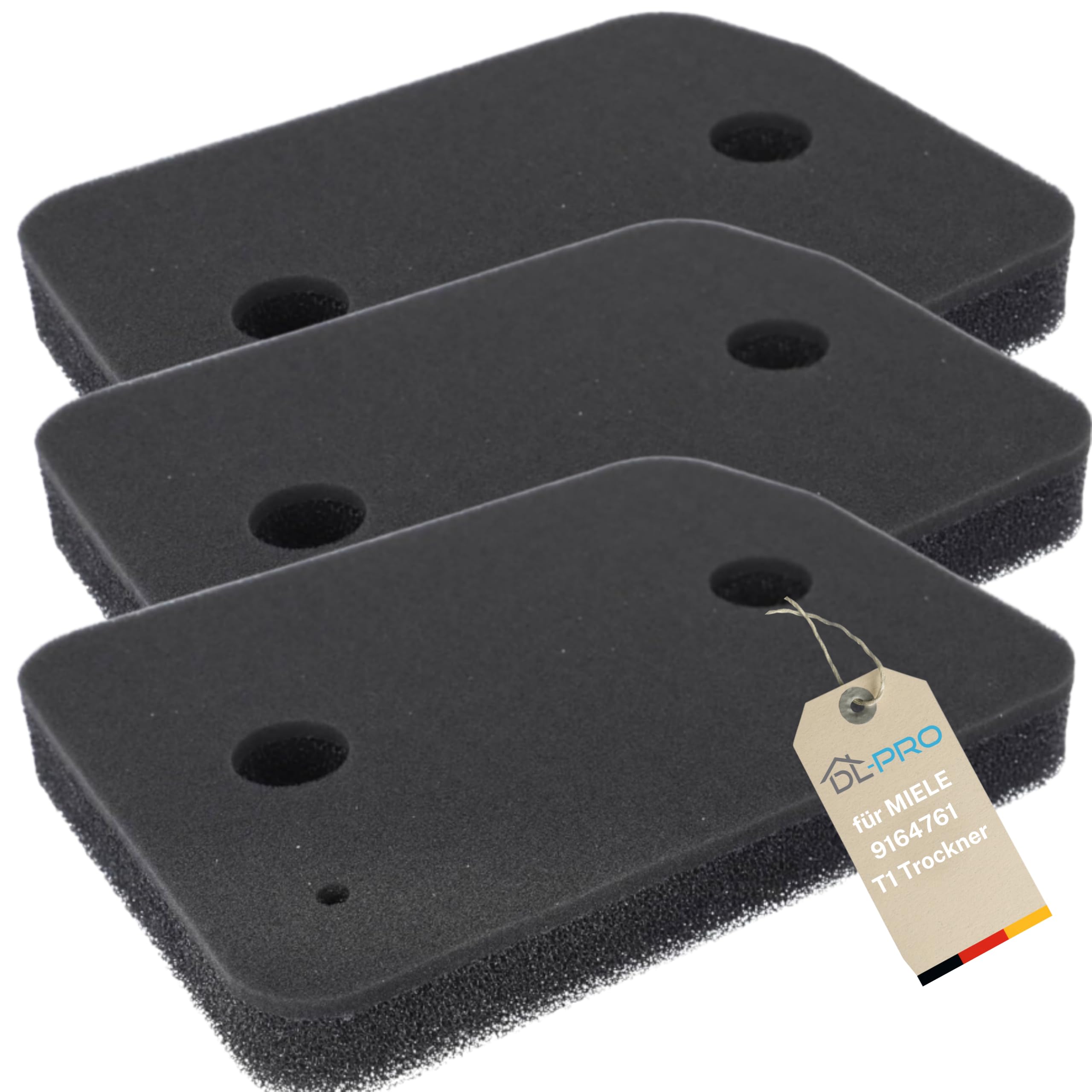 DL-pro Lot de 3 filtres pour sèche-linge Miele T1 9164761 I Fin et grossier I 2 couches 207 x 155 x 30 mm Filtre à socle sur échangeur de chaleur Sèche-linge Filtre éponge Filtre à peluches Filtre en
