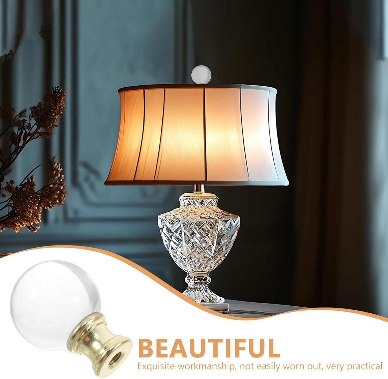 DOITOOL Clear Glass Lamp Finial Base Decorative Handblown Glass Cap for Lampshades Easy to Install Lighting Fixture Replacement Compatible Various Lamp Types