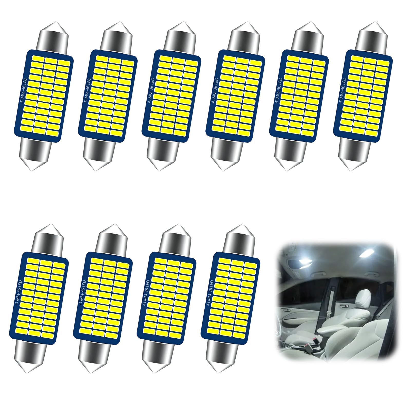 10 szt., 41 mm, żarówka festonowa LED do wnętrza samochodu, C5W, żarówka LED 12V, biała, 6000K, super jasna, do oświetlenia sufitowego, tablicy rejestracyjnej samochodu, bagażnika, kopuły