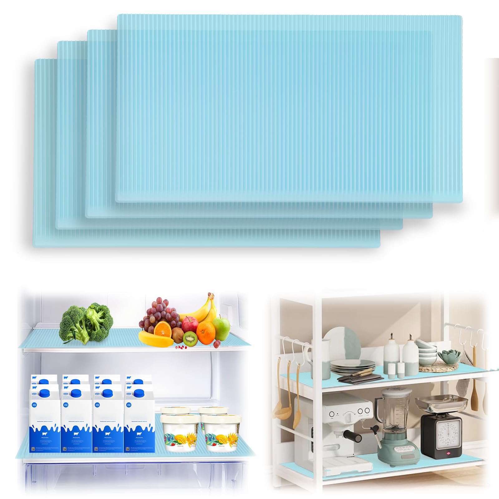 4 StüCk Anti-Gefriermatte FüR EisfäCher, 45*29Cm Anti Eis Matte Gefrierschrank Antifrost Matte KüHlschrank Wasserdichte Und Abwaschbar Konservierungsunterlage KüHlschrank Zuschneidbar (Blau)