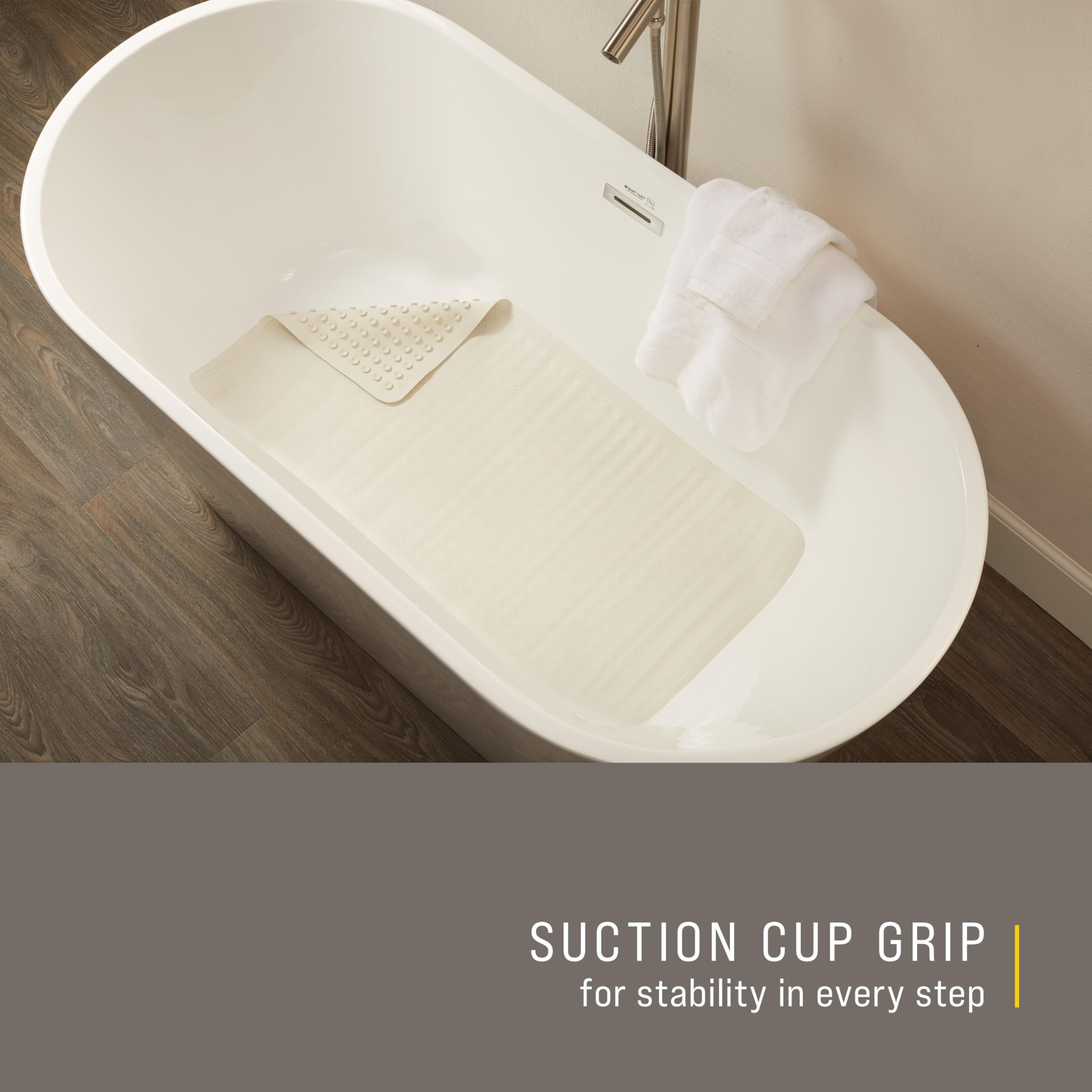 Rubbermaid Commercial Products Badewannen- und Duschmatte, 91,4 x 45,7 cm, weiß, extra lang, maschinenwaschbar, rutschfeste Badezimmermatte mit Saugnäpfen für Zuhause/Hotel/Dusche/Badewanne