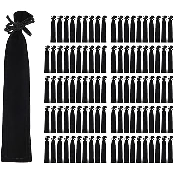 Pack of 100 Velvet Pen Bag Black Drawstring Bag Single Pen Holder Packaging Case for School Office Promotional Gift black