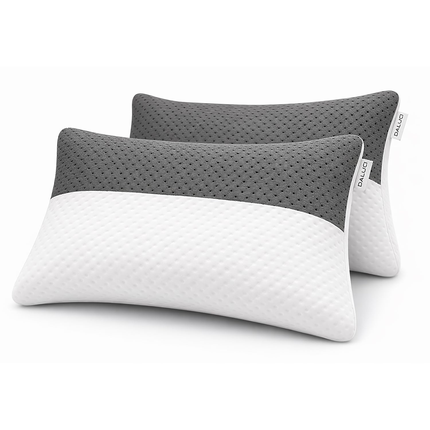 DALUCI Pillow Set of 2 White and Grey Standard Size Microfiber Memory Foam Pillow for Sleeping 25.2 x 17.3 inches Soft Breathable Neck Support Cushion for Bed-image-38