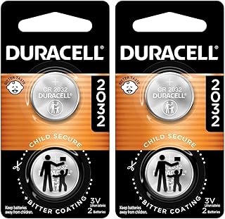 DURACELL CR2032 3V Lithium Battery, Child Safety Features, 2 Count Pack, Lithium Coin Battery for Key Fob, Car Remote, Glucose Monitor, CR Lithium 3 Volt Cell (Pack of 2)