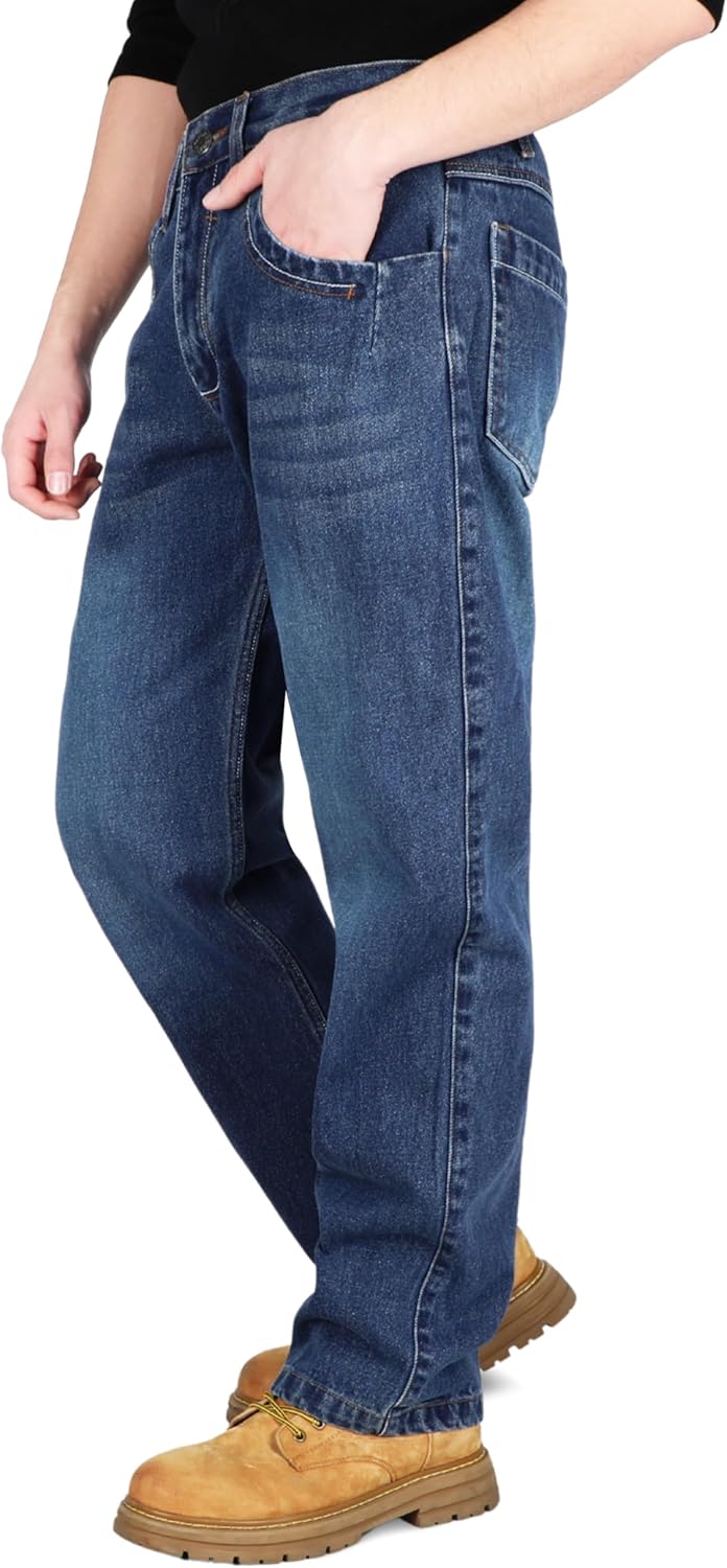 KONRECO FR Pants for Men Flame Resistant 14oz Heavy Duty Denim Pre-Washed Relaxed FR Jeans - Image 2