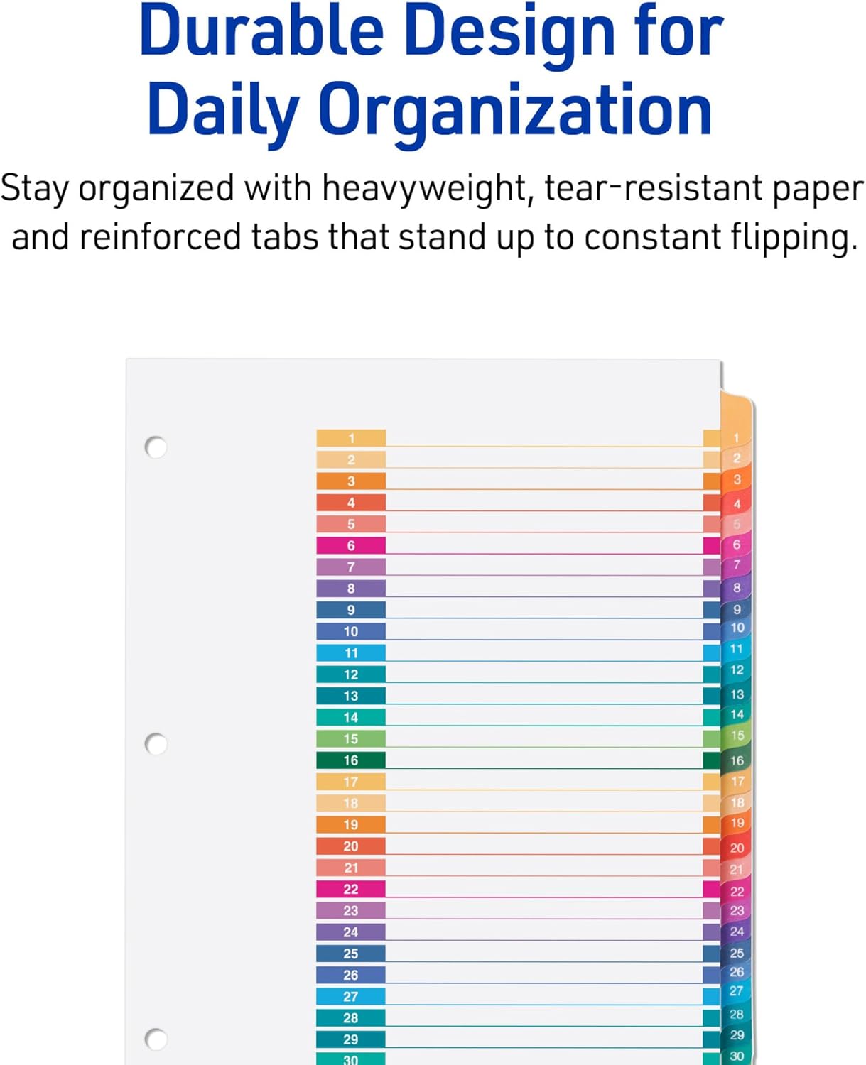 Avery 1-31 Dividers for 3 Ring Binders, 31 Tabs per Set, Customizable Table of Contents, Multicolor Tabs, Great for Organizing Reports, Projects, and More (6 Sets of 11831)