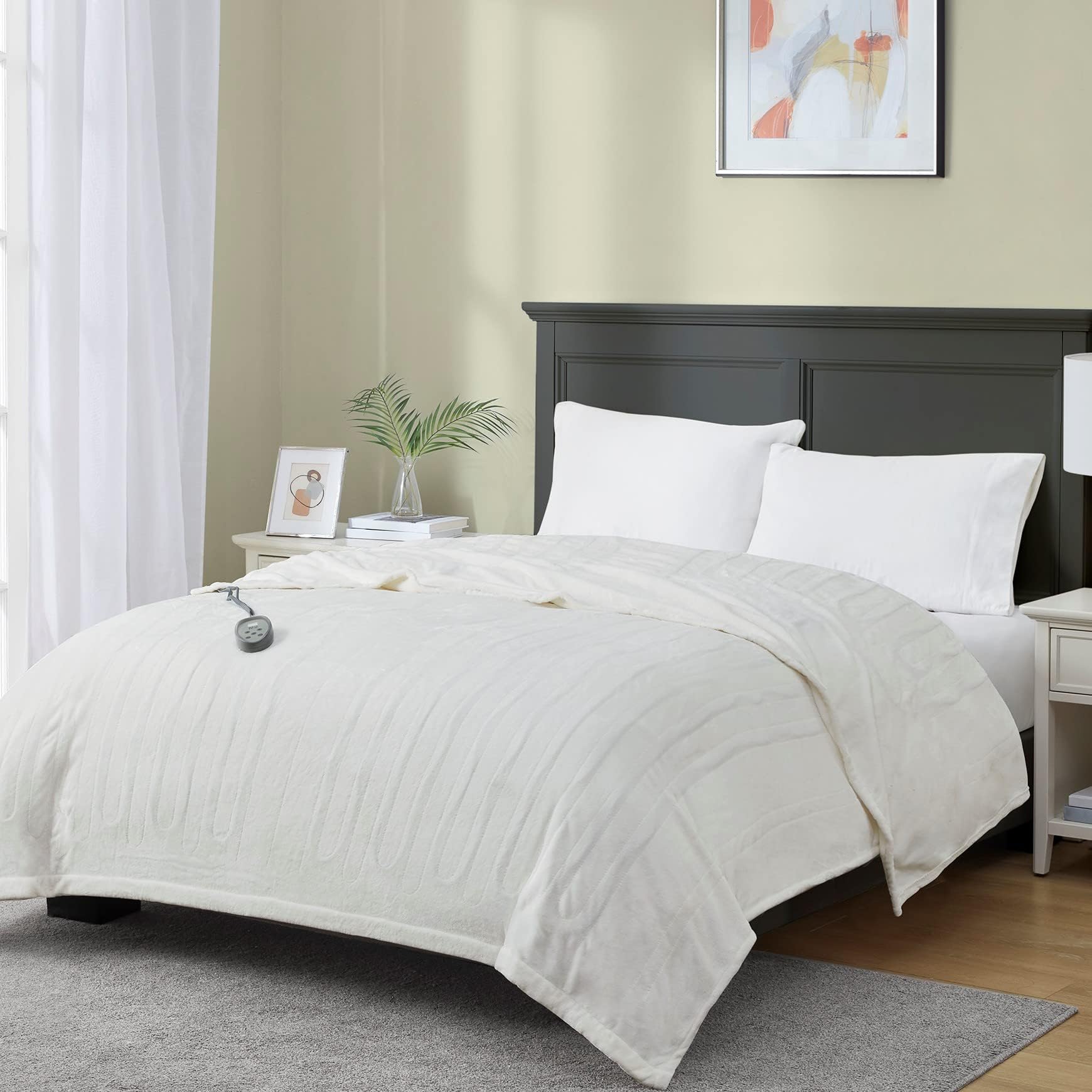 MP2 Electric Blankets Full Size, Plush Heated Blanket | One Control, Machine Washable with 20 Heating Levels & 10 Hours Shut Off, UL Certified | 80x84 Inch, Ivory