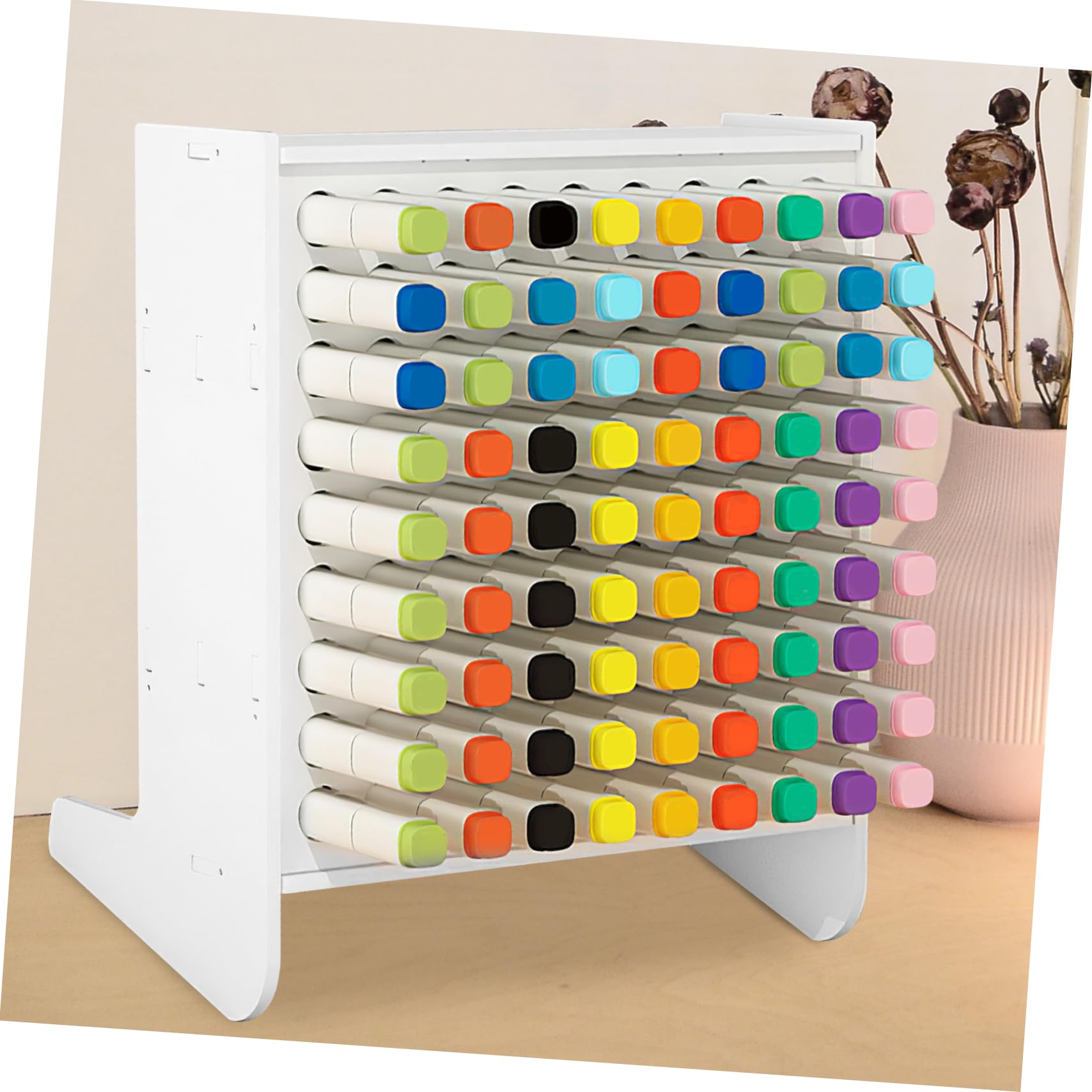 SHINEOFI Portalápices de 81 Marcadores de Escritorio Multifuncional de Plástico Blanco Cajón para Almacenamiento Adecuado para Uso en Mesa y Material Escolar