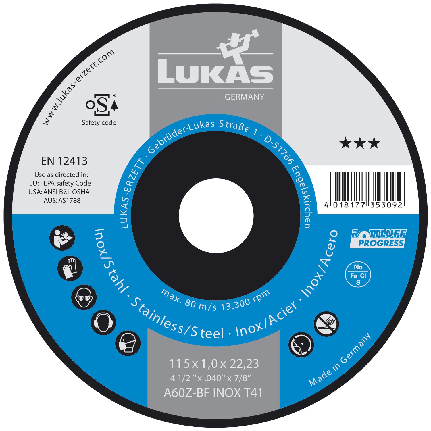 LUKAS Progress - Disco de corte recto (115 x 1,0 x 22,23 mm, 50 unidades)