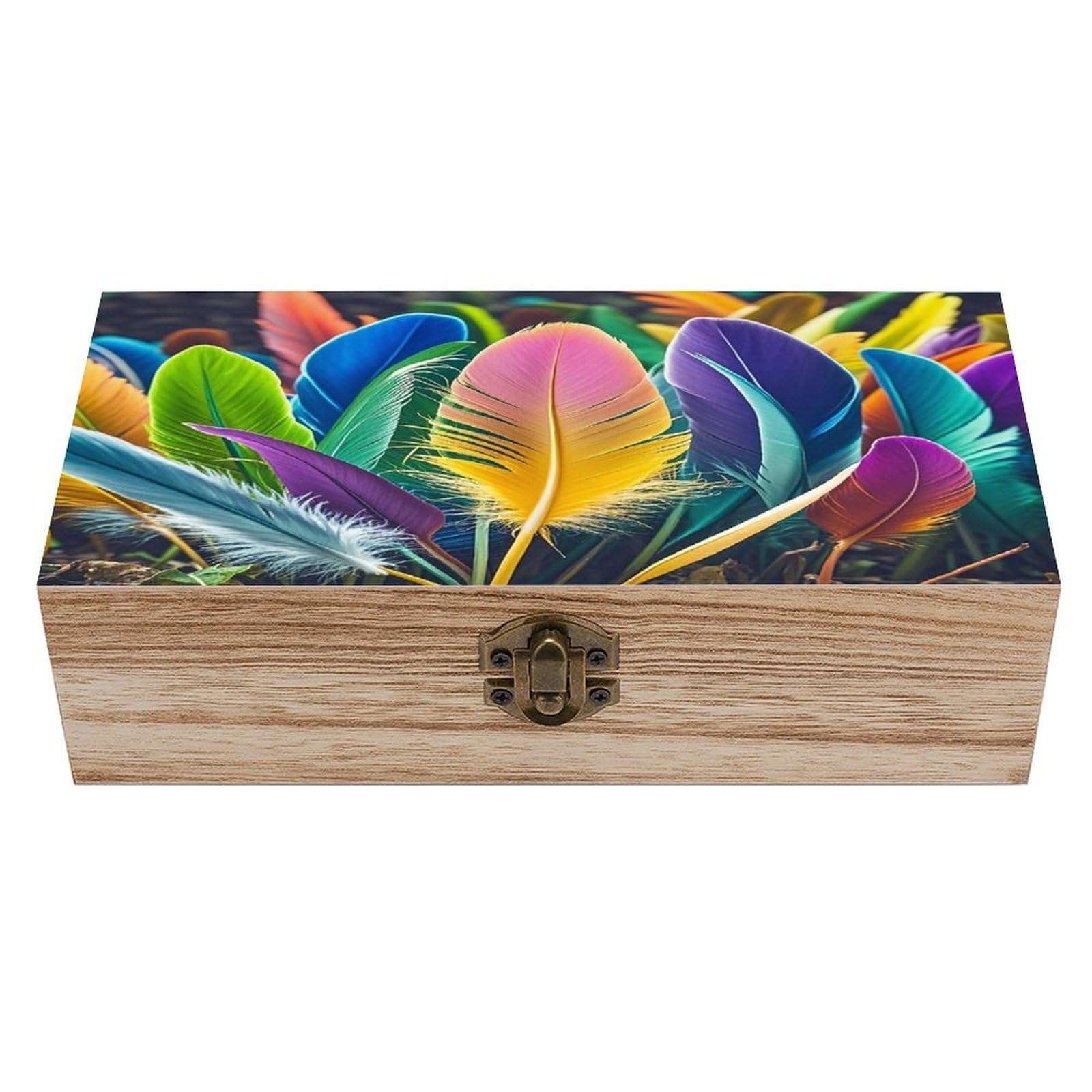 LZQPOEAS Lots of Feathers Wooden Box Storage Space to Organize Jewelry in A Beautiful Small Storage Box Decorative Card Boxes Memory Treasure Boxes for Crafts And Photo Storage