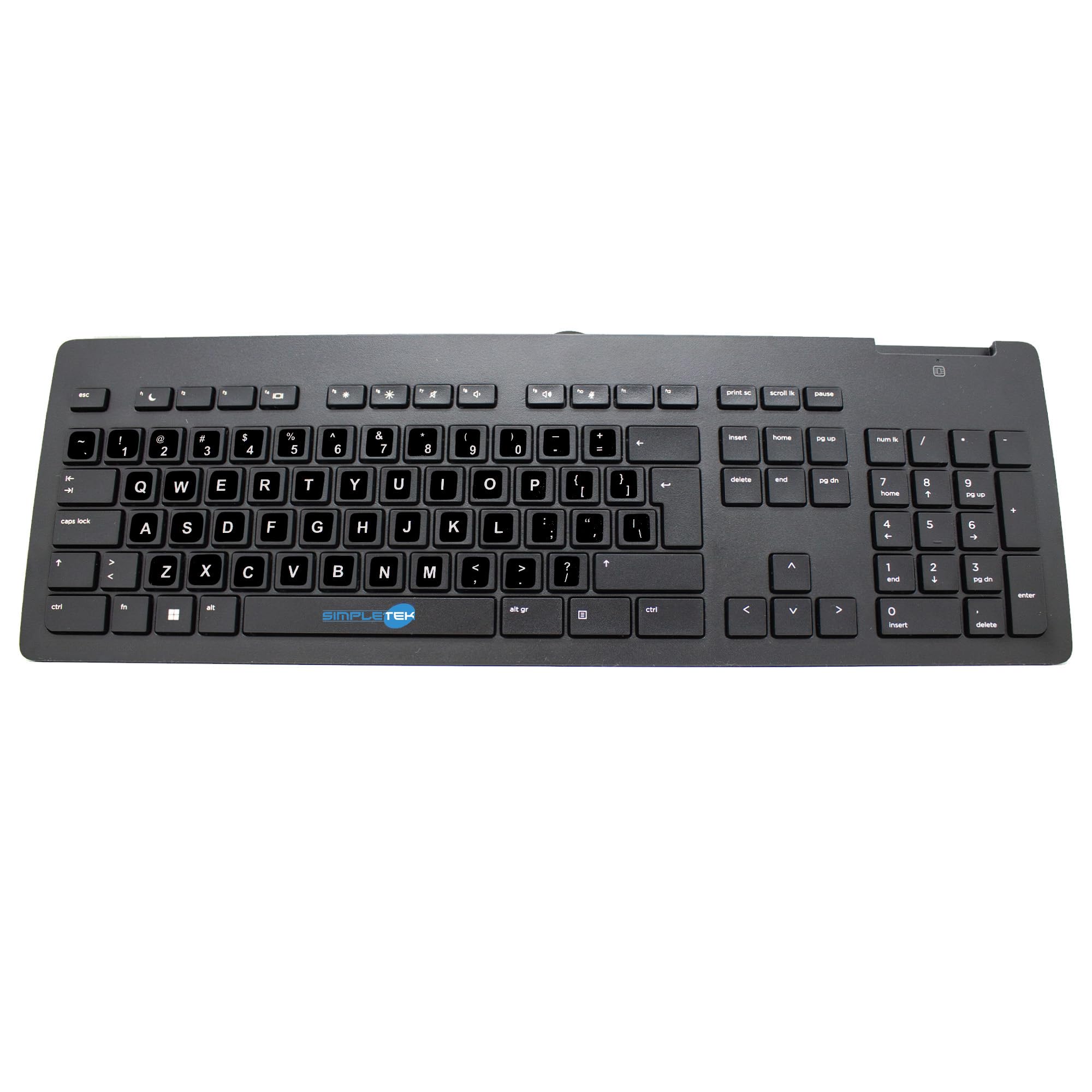 SIMPLETEK - Teclado Slim USB Lector SmartCard Layout QWERTY Inglés US | Modelo con cable ultrafino con lector de tarjetas integrado, escritura silenciosa y cómoda para oficinas y negocios.
