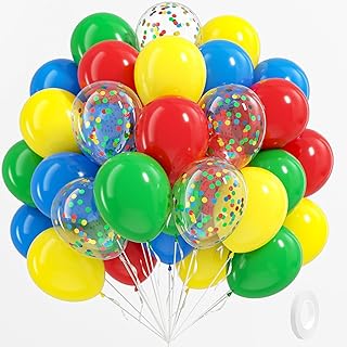 Globos rojos, amarillos, azules y verdes, 60 globos de látex de 12 pulgadas, globos de confeti coloridos para baby shower, carnaval, circo, decoración de fiesta de cumpleaños
