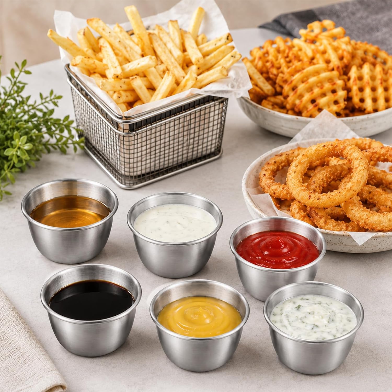 32Pcs 2.5oz Metal Ramekins Sauce Cups Stainless Steel Dipping Cups