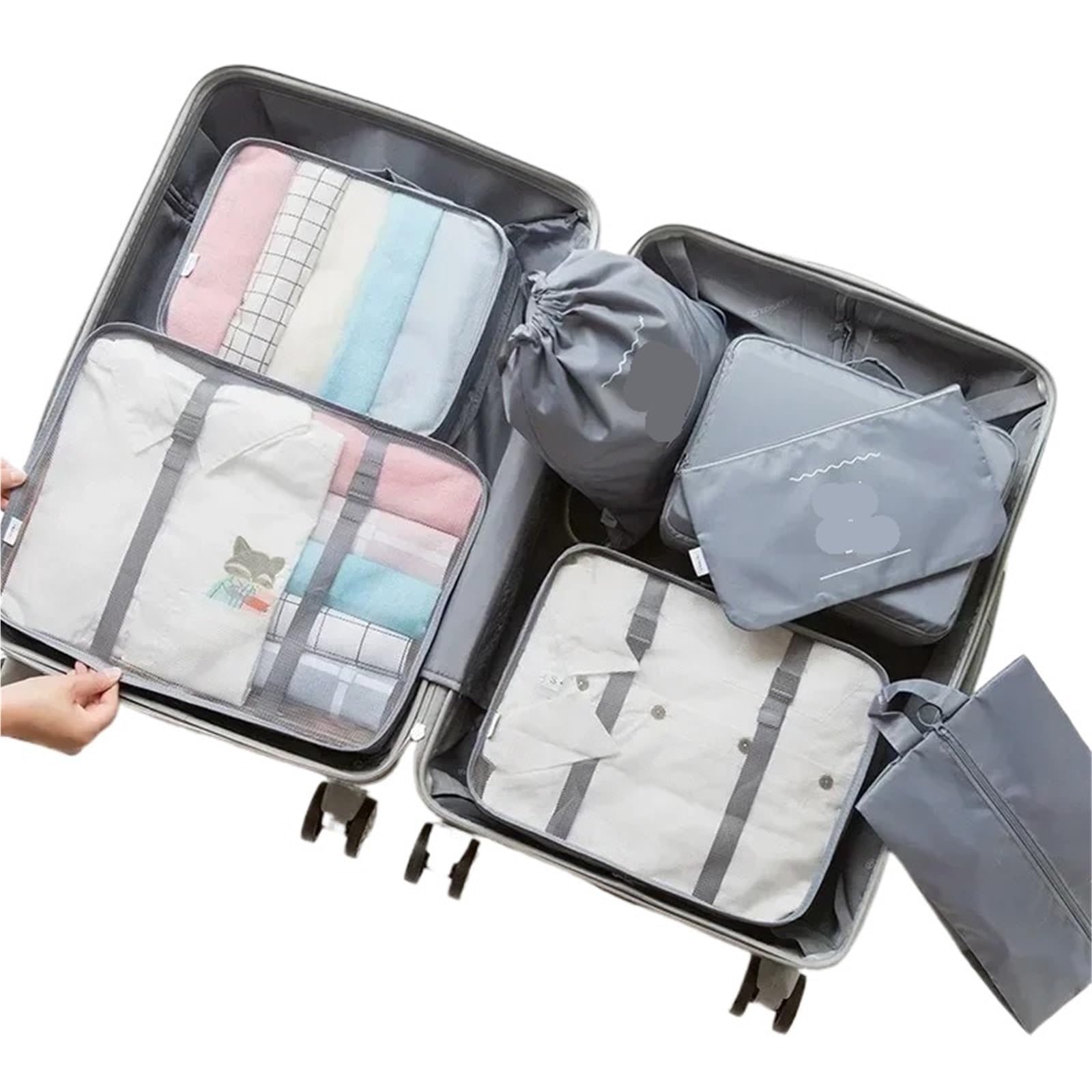 7-piece Set Travel Bag Organizer Clothes Luggage Blanket Shoes Organizers Suitcase Pouch Packing Cubes for Suitcases(Grey)
