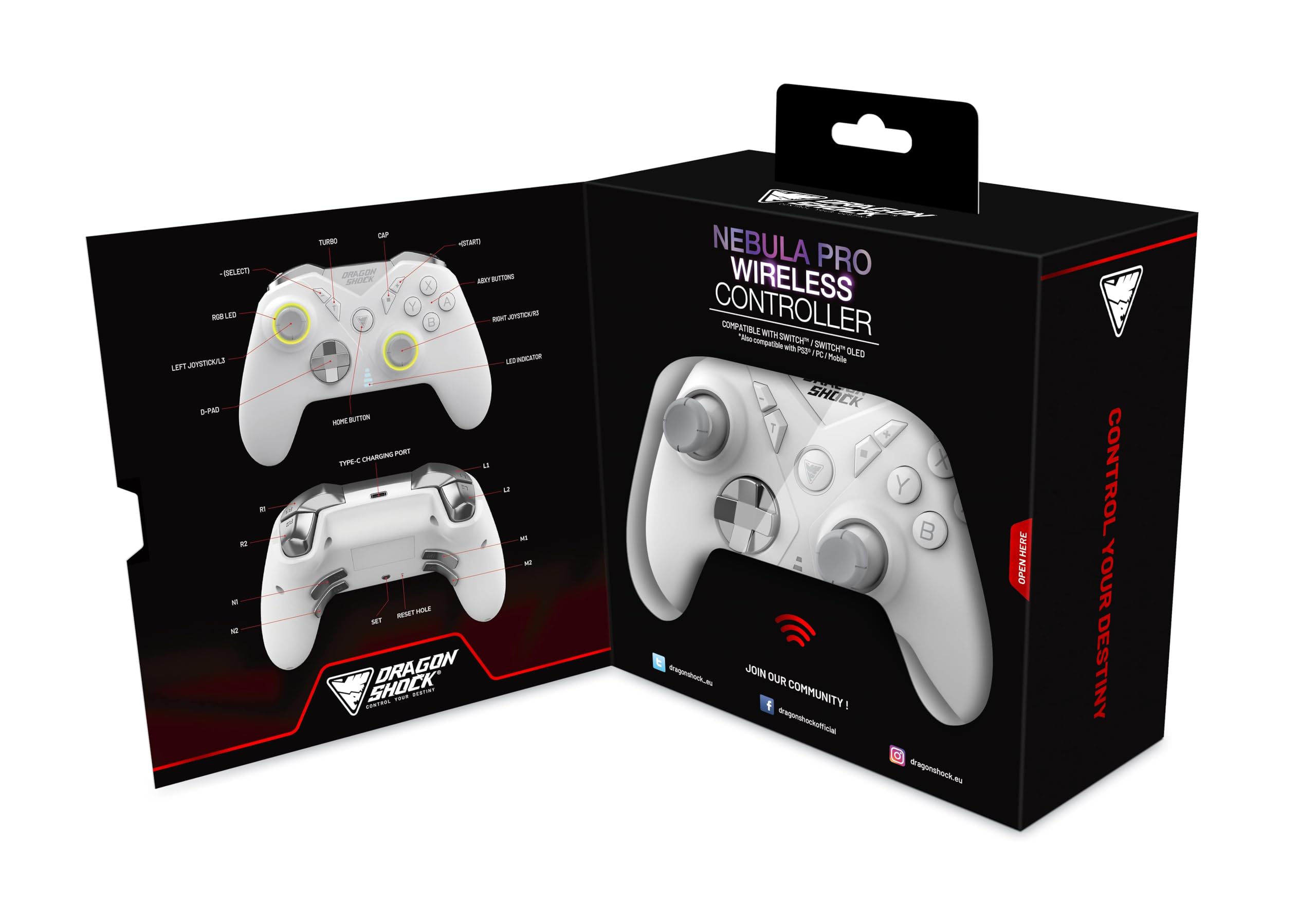 NEBULA PRO - Manette sans Fil Pro Blanche pour Nintendo Switch, Switch Lite, Switch OLED, PS3, PC et Android