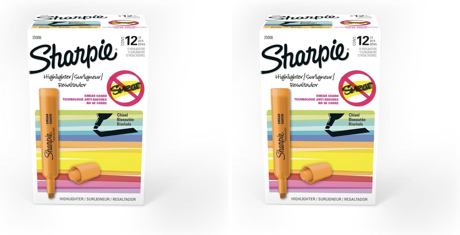Sharpie Tank Style Highlighters, Chisel Tip, Fluorescent Orange, Box of 12 (Pack of 12)