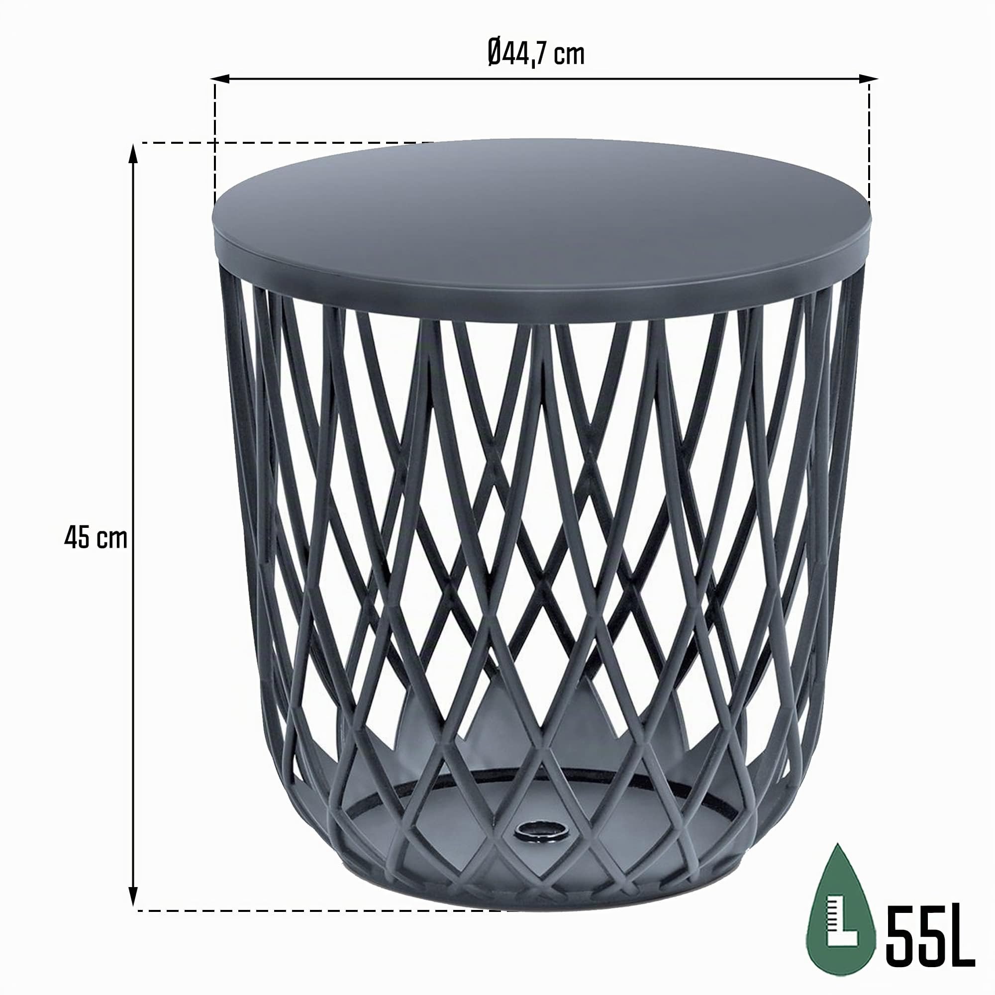 Gartenkorbständer - dekorativer Beistelltisch UNIQUBO 55L, Abmessungen (mm) 447x447x450, Farbe Anthrazit