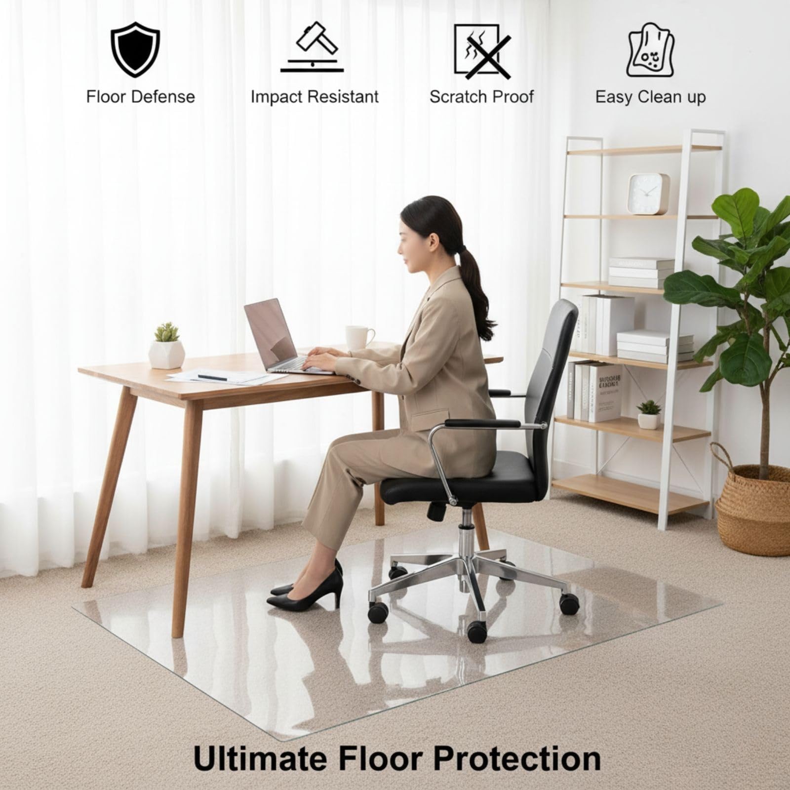 Protector De Suelo Transparente para Parquet，Alfombrilla para Silla para Suelos Duros, Base para Silla De Oficina Resistente A Los Arañazos, Tapete 1.5mm Grosor Antideslizante(60cm x 170cm)