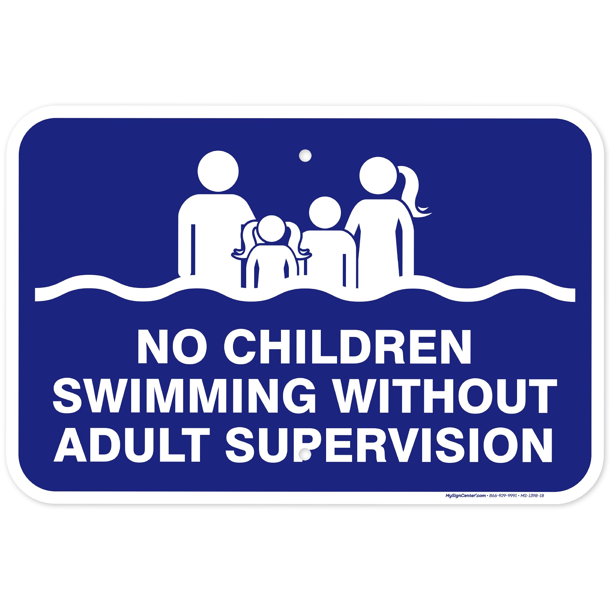 No Children Swimming Without Adult Supervision Sign, 12x18 Inches, Rust Free .063 Aluminum, Fade Resistant, Made in USA by My Sign Center