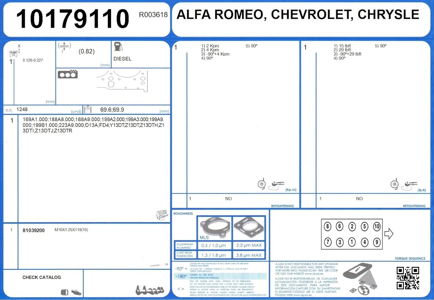 Ajusa 10179110 Gasket cylinder head