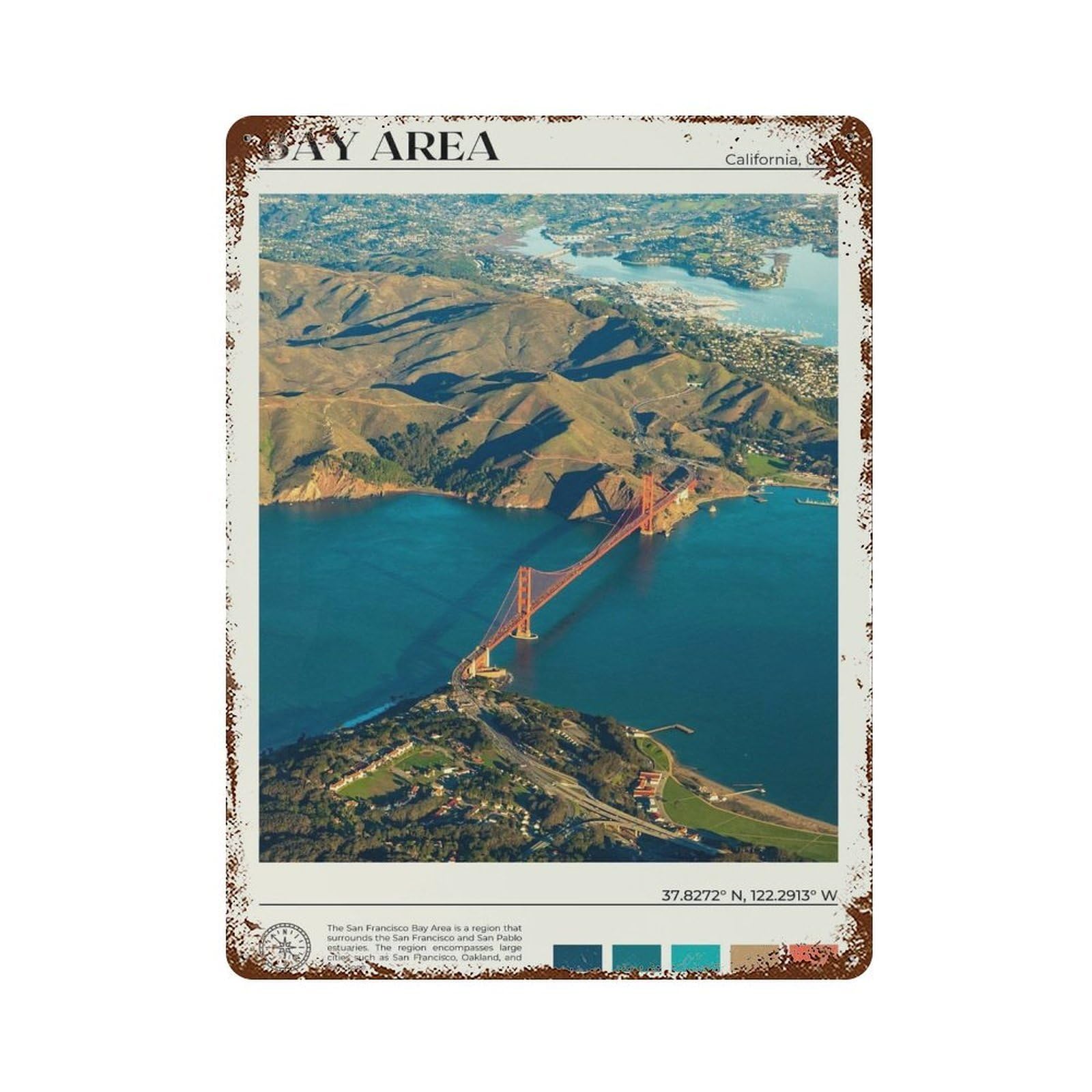 xiaoxiaoshen Real Photo San Francisco Bay Area Decor Wall Decor Art Metal Tin Poster Modern Home Decor Art Home Bar Shop Decorations Vintage Sign 40x30cm