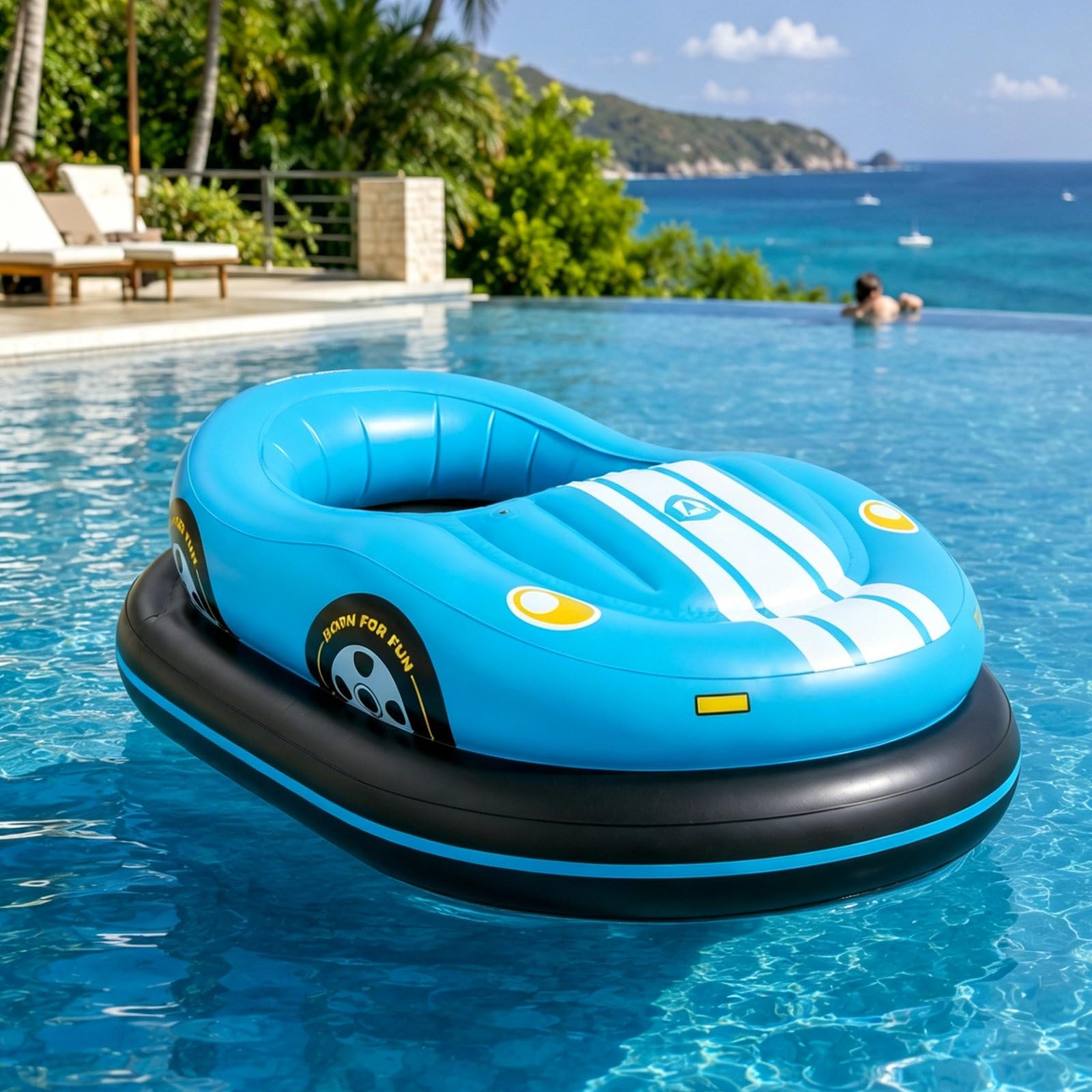 SICWEDIM Electric Pool Float For Adults, Motorized Pool Bumper Boat With Cordless Pump Included & 2600mah Rechargeable Battery, 2.4kg Thrust, For Summer Vacations, Family Fun (Blue 2batteries)