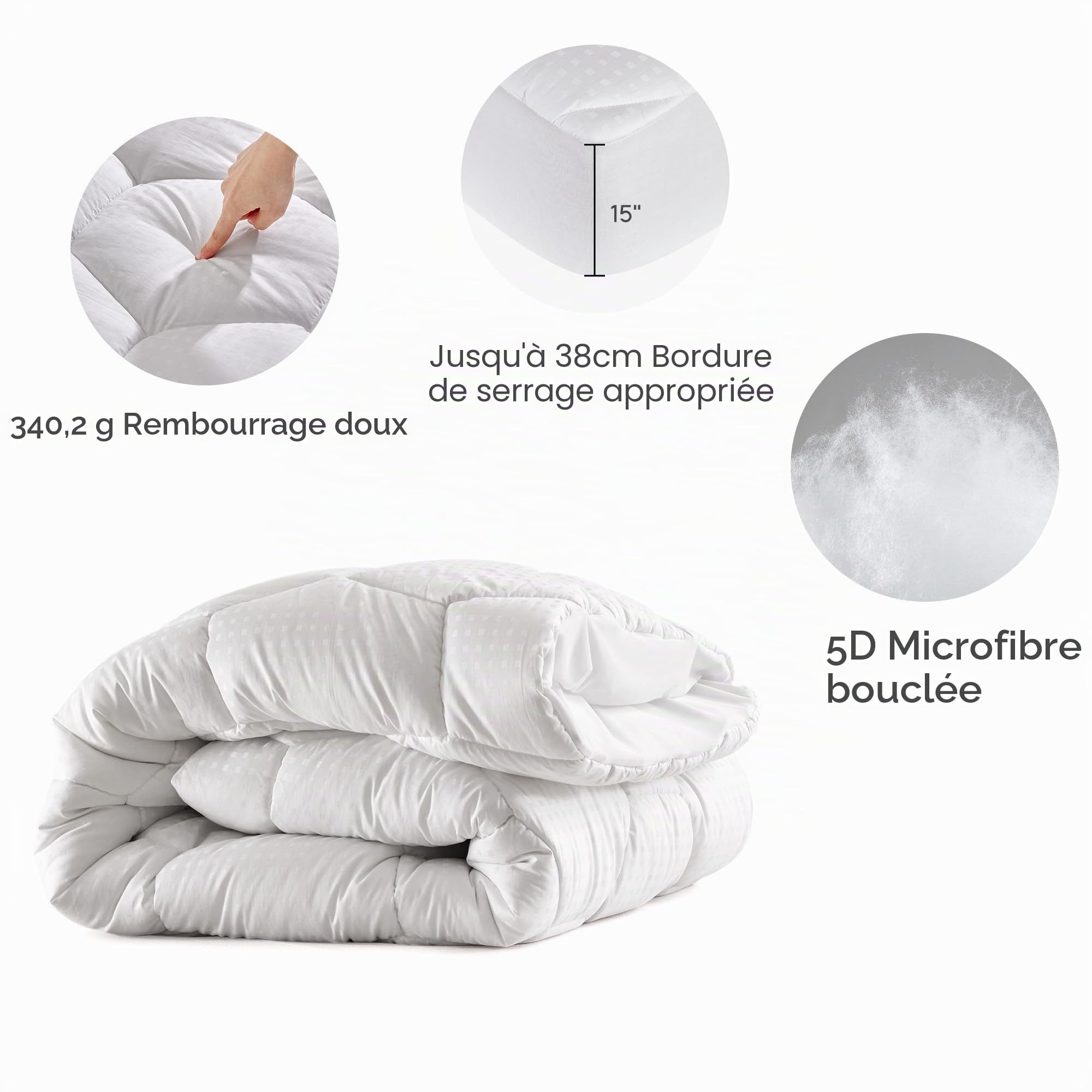 Sonive Surmatelas 160 x 200 cm en coton respirant, poche de 38 cm de profondeur, lavable, blanc
