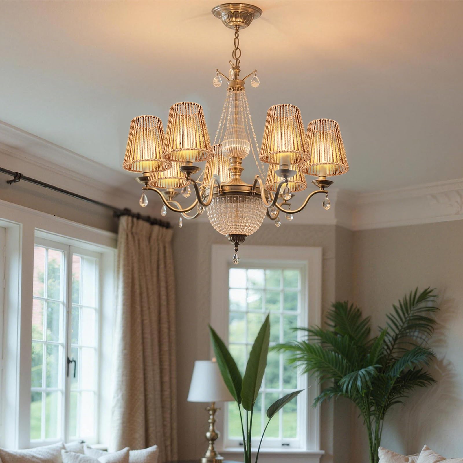 Set di 8 paralumi affusolati in tessuto intrecciato, stile bohémien, per lampade da tavolo, lampade da parete, lampade da soffitto, lampadine a candela, soggiorno, camera da letto