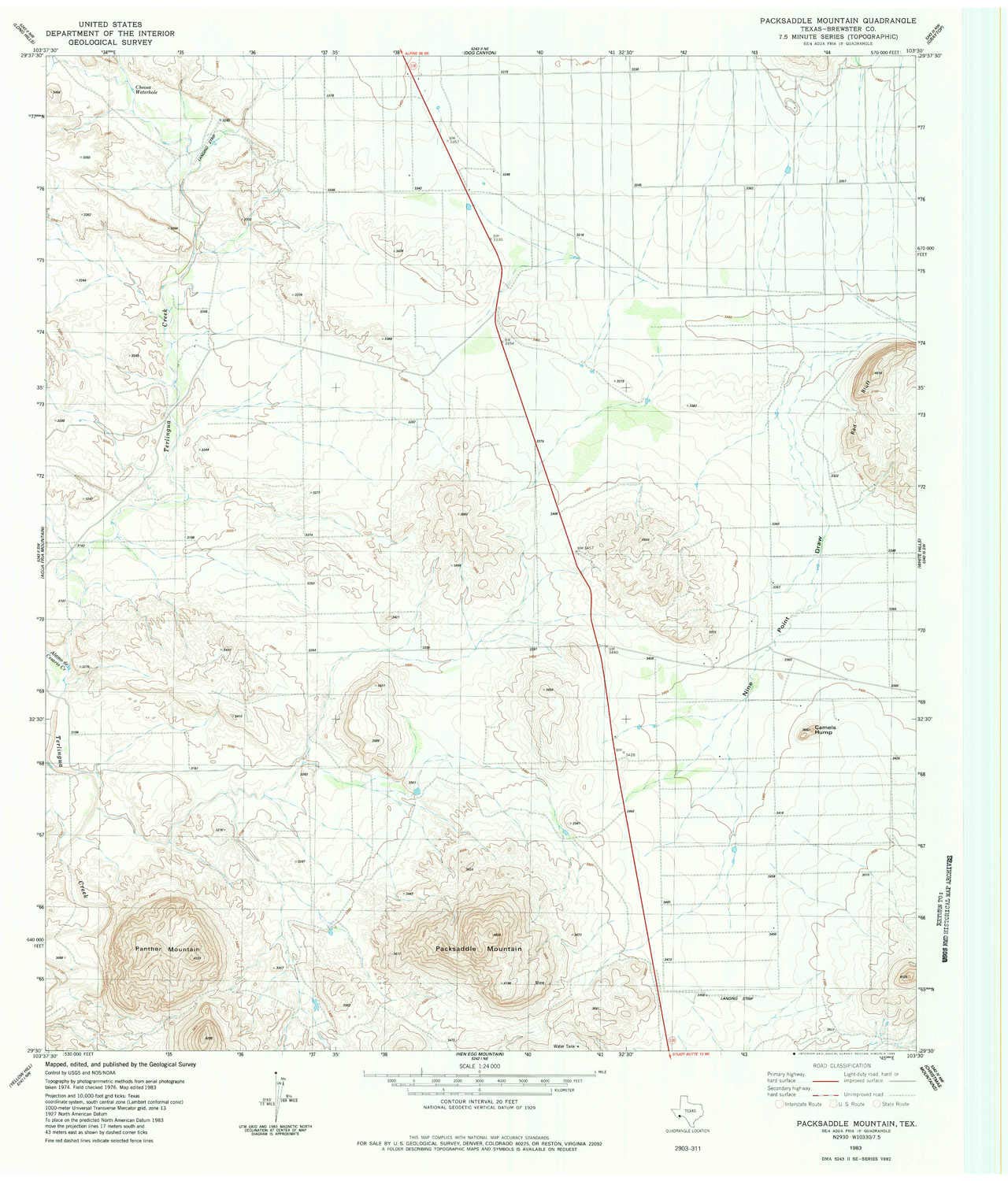 Packsaddle Mountain TX topo map, 1:24000 Scale, 7.5 X 7.5 Minute, Historical, 1983, Updated 1984, 27.2 x 23.2 in