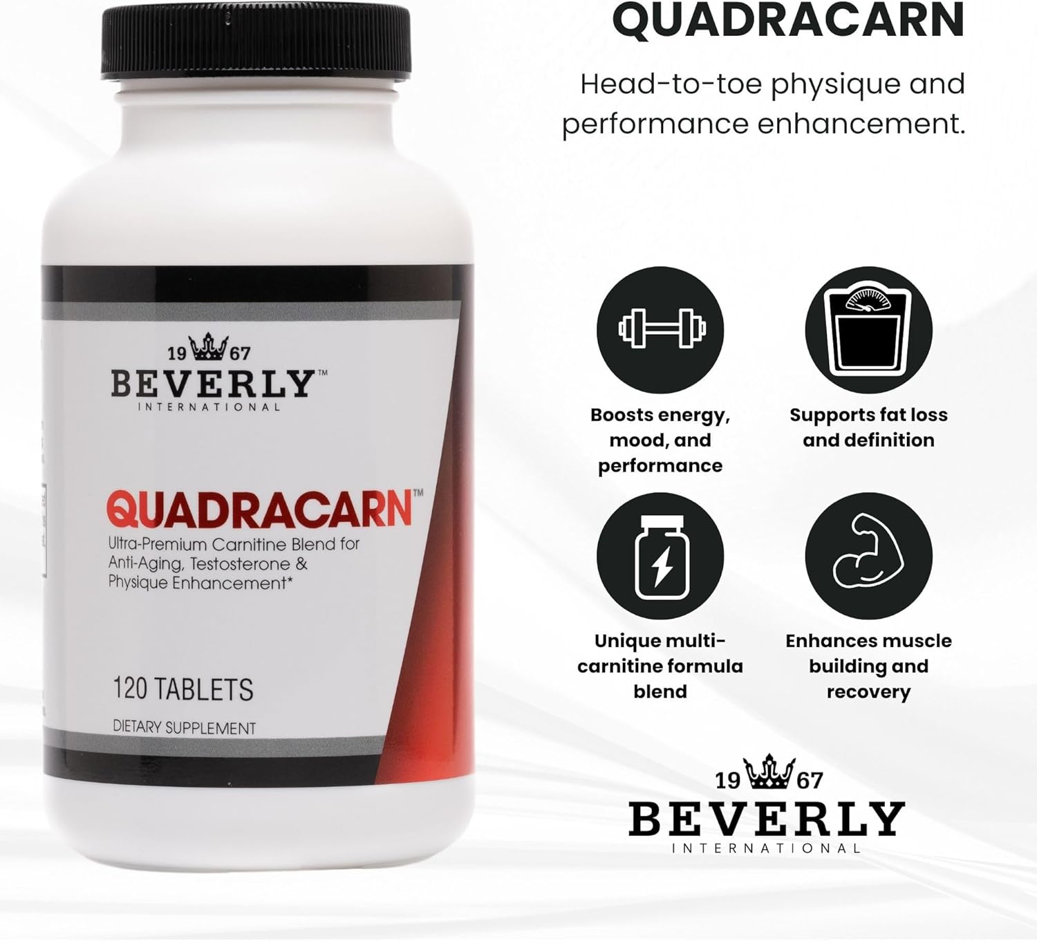 Beverly International Quadracarn 4X-Potency, Lab Tested Ultra-Premium Carnitine Blend for Fat Loss, Muscle Definition, Metabolism, Mood, Energy Boost, Anti-Aging, Brain Function. 120 Tablets. - Image 4