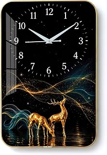 Decorative Wall Clock with Glass Finish for Home & Office Décor (18x12 Inch) | Deer Printed Wall Clock for Living Room & Temple