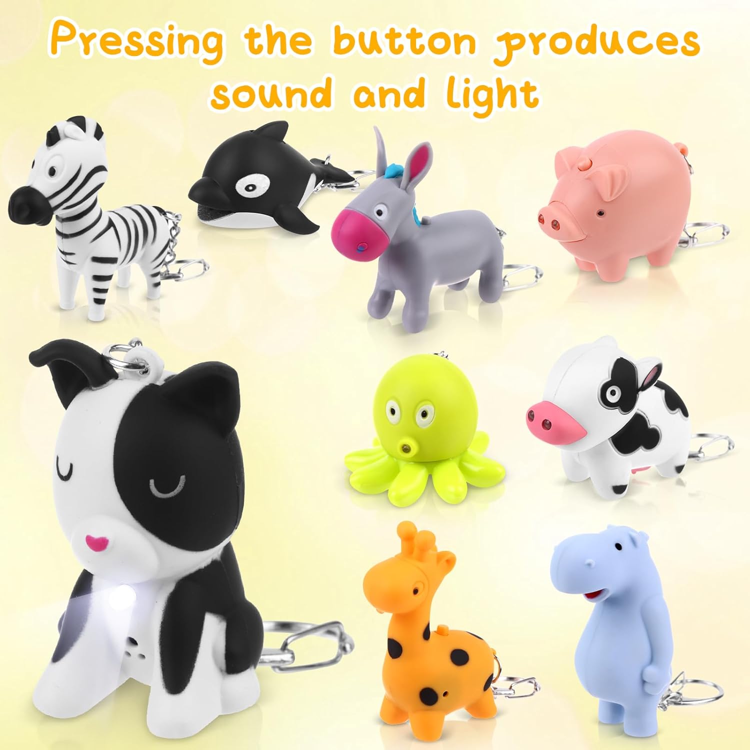 9 PCS Animal Flashlight Keychain - Pediatric Nurse Flashlight with Giraffe, Cow, Pig, Hippo, Octopus, Puppy, Horse, Whale, Little Donkey - Badge Reel
