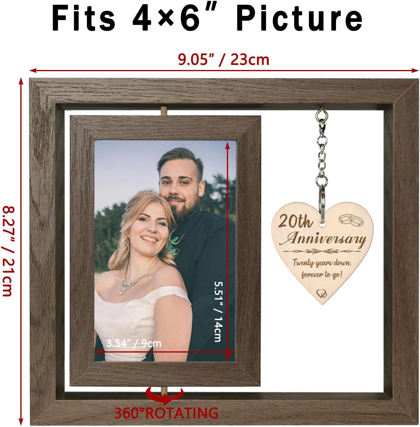 20th Wedding Anniversary Wood Picture Frame Gifts for Couple Wife Husband, 20 Year Anniversary Photo Frame Gifts for Him Her (Display Two 4x6) - Image 7