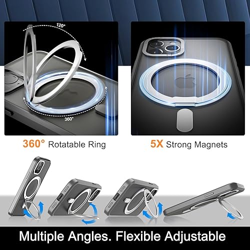 Miniatura 2 de STERKER Funda transparente con anillo giratorio de 360 para iPhone 11 Pro Max 2 protectores de pantalla compatible con Magsafe con soporte, soporte