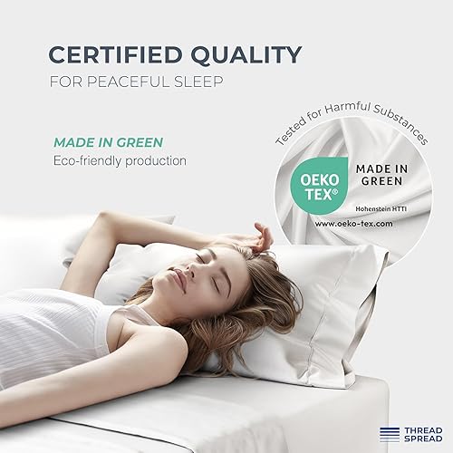 Miniatura 37 de THREAD SPREAD Sábanas 100% de algodón egipcio, tamaño Queen, 1500 hilos, 4 piezas, algodón egipcio, sábanas de lujo de tejido satinado, sábanas