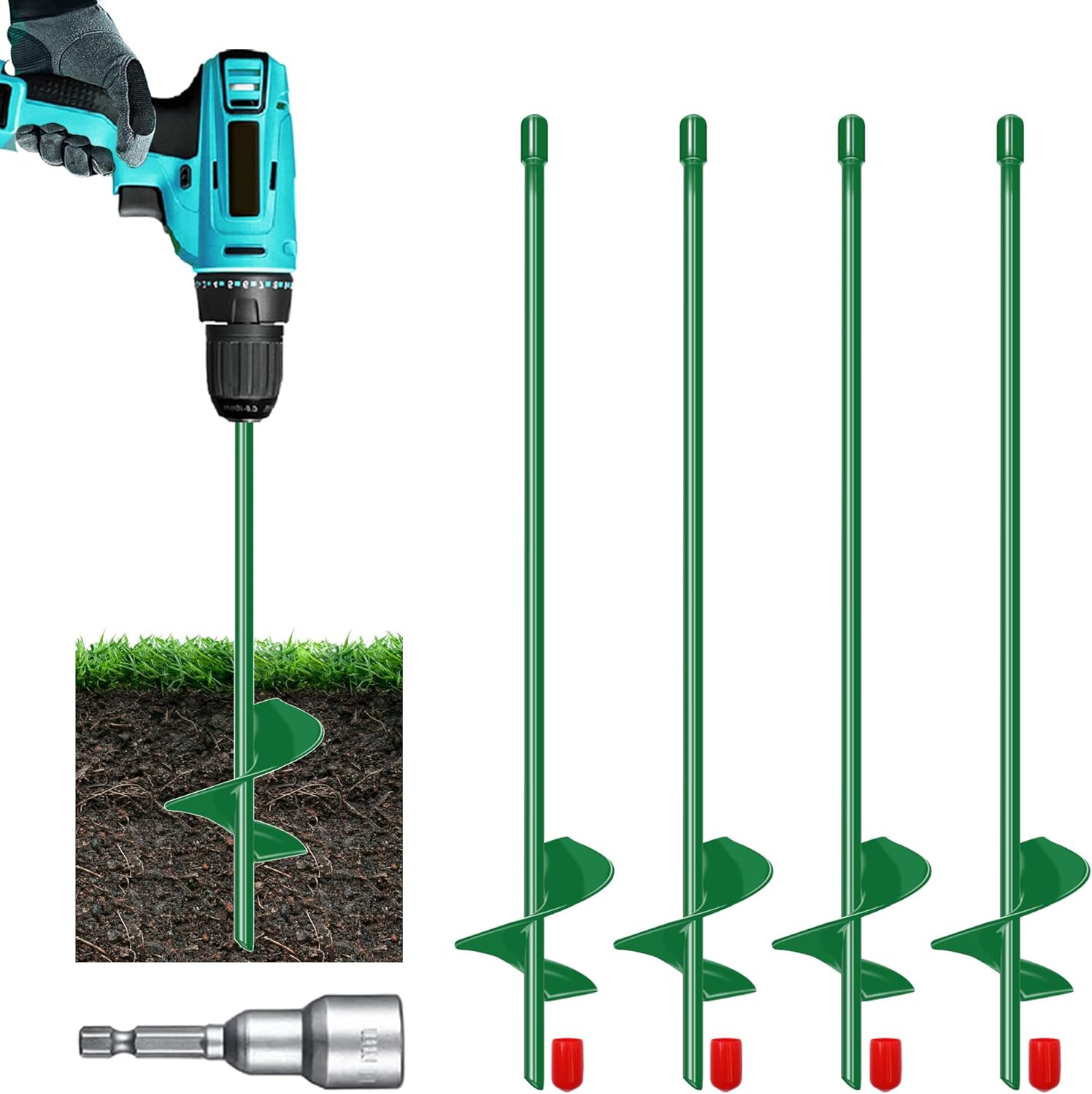 18" Long Ground Anchor Kit 4 Pack Green DOKOLES 18" Ground Anchor Kit 4pcs, 3