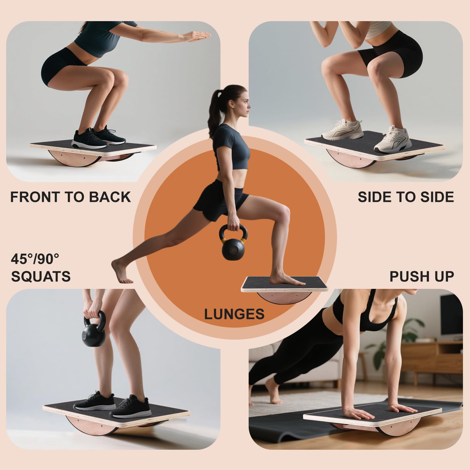 Balance Boards, Tavola oscillante professionale in legno, supporto per desk accessory, allenamento di equilibrio per Under Desk, rullo antiscivolo, Core Strength, Stability, Office, adulti