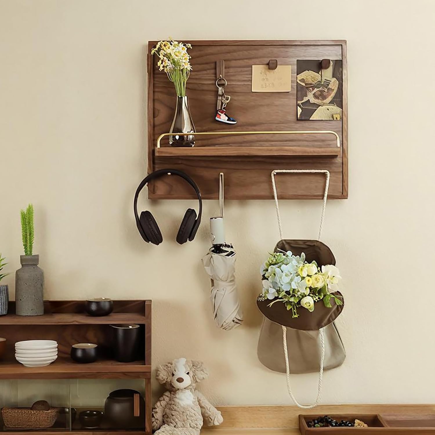 Decorative Wall Mounted Electrical Panel Cover Elegant Electric Meter Box Cover with Shelf & Hooks, Flip - Up Meter Switch Box for Livingroom and Office(40 * 50cm/15.7 * 19.7in)