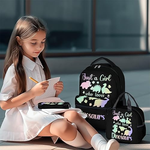 Miniatura 2 de Mochila de dinosaurio con lonchera y estuche para lápices, 3 en 1 a juego de mochilas para niños y niñas, bonita bolsa de libros y estuche para