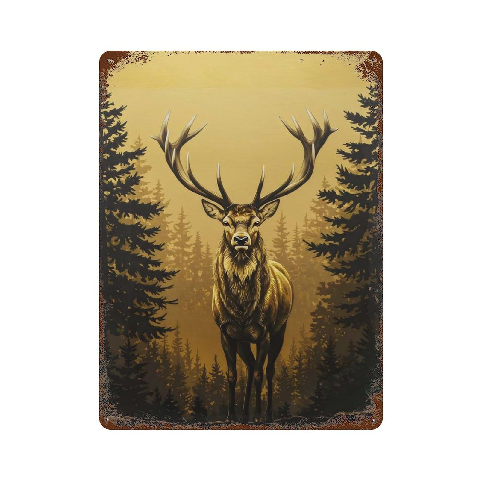 Majestic Deer in Forest Vintage Rust Metal Sign 15.7"x11.8", for Pub, Kitchen And Man Cave Decor, Rustic Home Decor