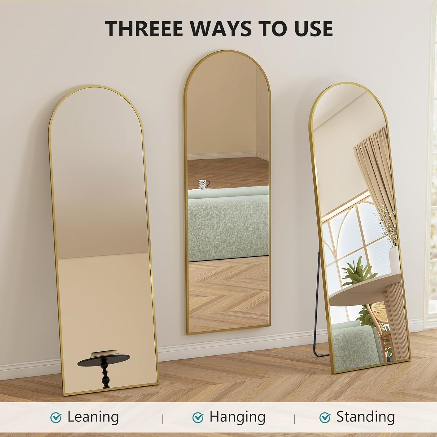 Mirror Full Length, Upgraded Body Wall Mirrors with Shatter-Proof Glass, Floor Standing, Hanging or Leaning, Tall Mirror with Stand Aluminum Alloy Frame for Bedroom