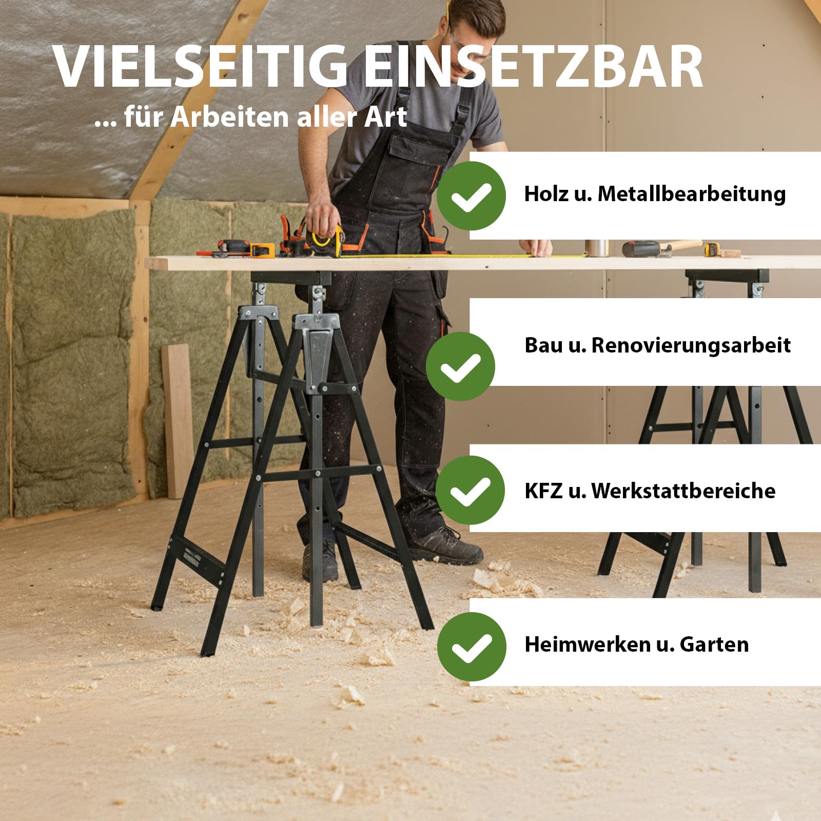 2 x Arbeitsbock 7-fach höhenverstellbar 80-130 cm bis 400 kg Stahl verzinkt lackiert schwarz grau Klappbock Gerüstbock Unterstellbock
